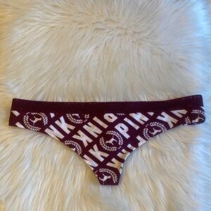 PINK Victoria's Secret Rare Burgundy Lace Trim Skottie Dog Thong Panties Size M